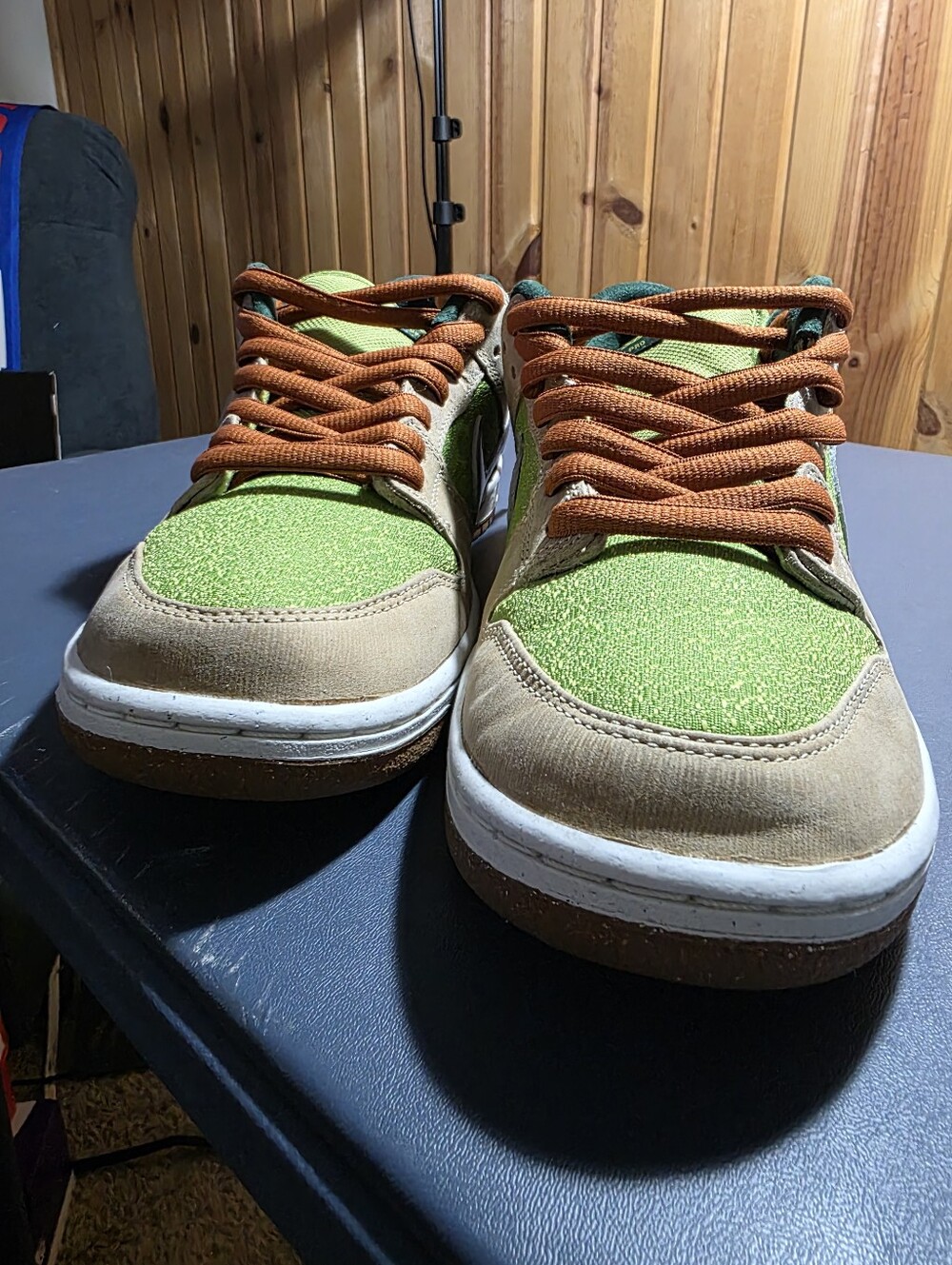 Nike Green and Brown Low-Top Sneakers with Orange Laces